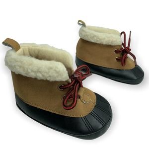 Baby CARTER'S Size 3-6 Month Booties Lace Up Faux Fur Trim Brown/ Black Shoes